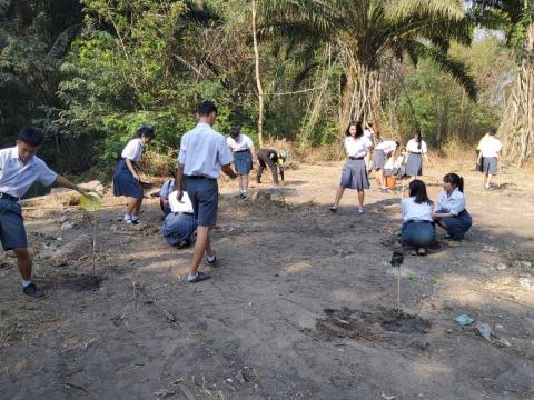 ผู้อำนวยการ พร้อมคณะครู และนักเรียนโรงเรียนห้วยผึ้งพิทยา ร่วมปลู